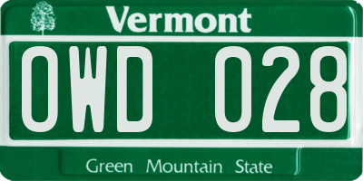 VT license plate OWD028