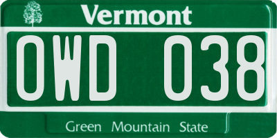 VT license plate OWD038