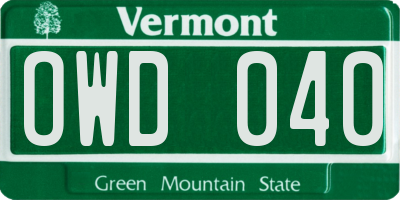 VT license plate OWD040