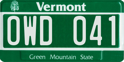 VT license plate OWD041
