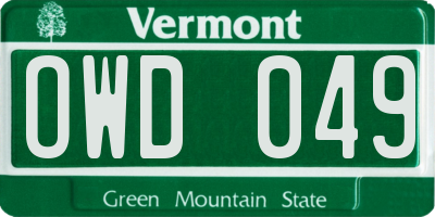 VT license plate OWD049