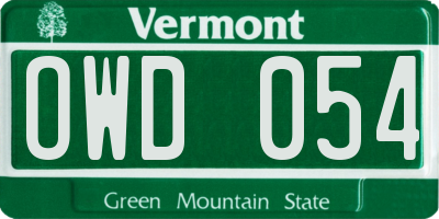 VT license plate OWD054