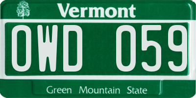 VT license plate OWD059