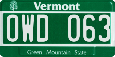 VT license plate OWD063
