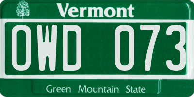 VT license plate OWD073