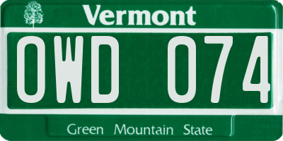 VT license plate OWD074