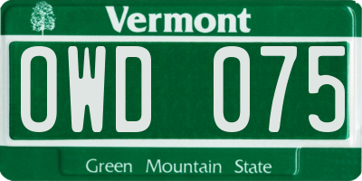 VT license plate OWD075
