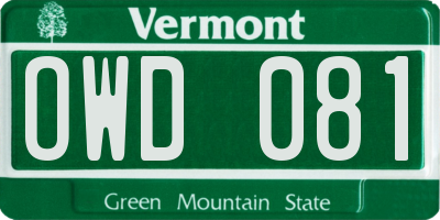 VT license plate OWD081