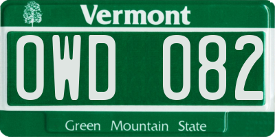 VT license plate OWD082