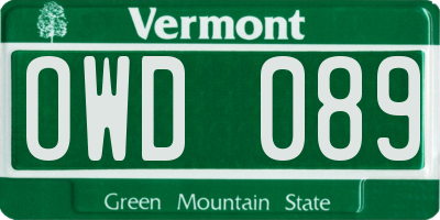 VT license plate OWD089