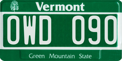 VT license plate OWD090