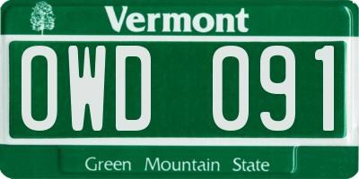VT license plate OWD091