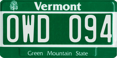 VT license plate OWD094