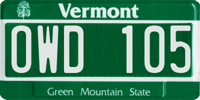 VT license plate OWD105