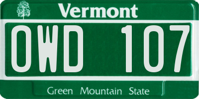 VT license plate OWD107