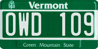 VT license plate OWD109