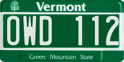 VT license plate OWD112