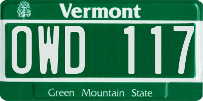 VT license plate OWD117