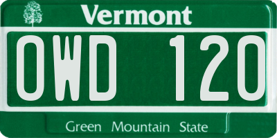 VT license plate OWD120