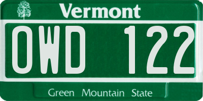 VT license plate OWD122