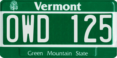 VT license plate OWD125