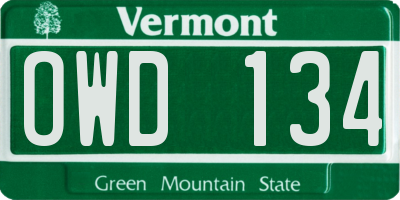 VT license plate OWD134