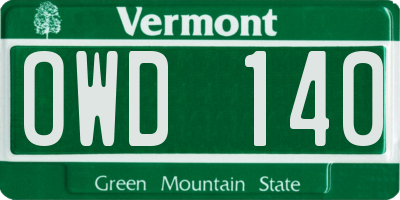 VT license plate OWD140