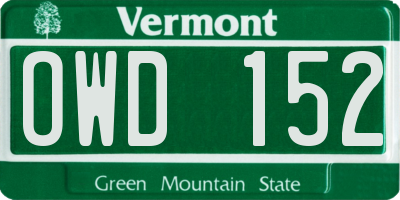 VT license plate OWD152