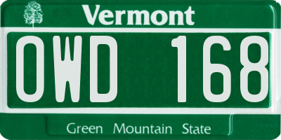 VT license plate OWD168
