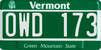 VT license plate OWD173