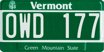 VT license plate OWD177