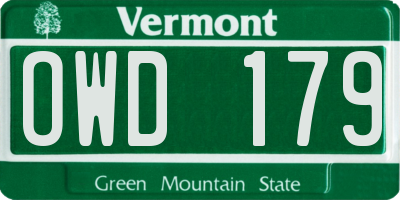 VT license plate OWD179