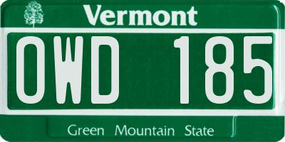 VT license plate OWD185
