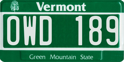 VT license plate OWD189