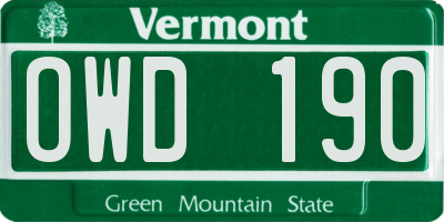 VT license plate OWD190