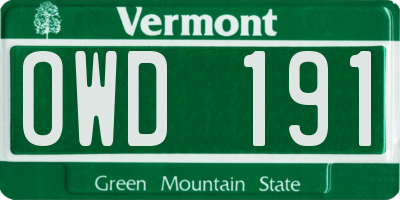 VT license plate OWD191