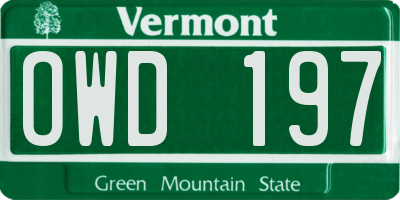 VT license plate OWD197