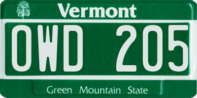 VT license plate OWD205