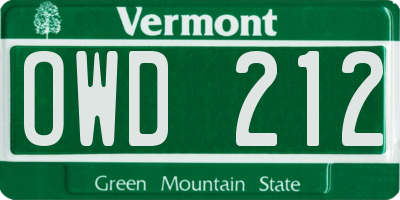 VT license plate OWD212