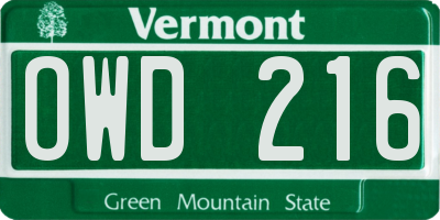 VT license plate OWD216
