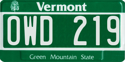 VT license plate OWD219