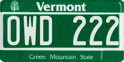 VT license plate OWD222