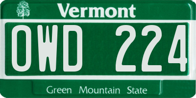 VT license plate OWD224