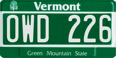 VT license plate OWD226