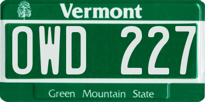 VT license plate OWD227