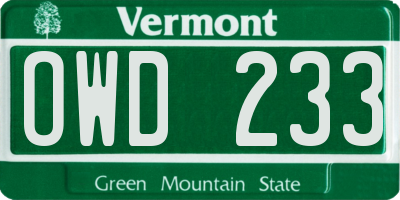 VT license plate OWD233