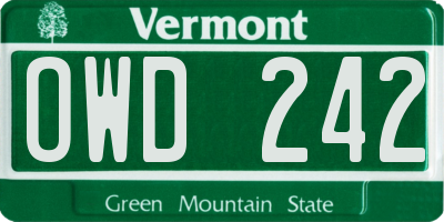 VT license plate OWD242