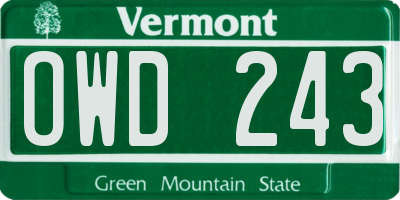 VT license plate OWD243