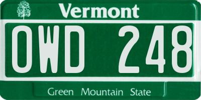 VT license plate OWD248