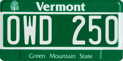 VT license plate OWD250
